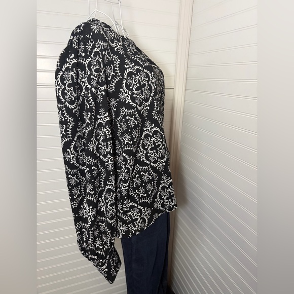 LOFT Black and White Ornate Blouse - Picture 9 of 11